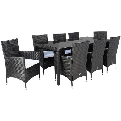 Hailee 8-Person Black Wicker Outdoor Dining Set with Glass Top