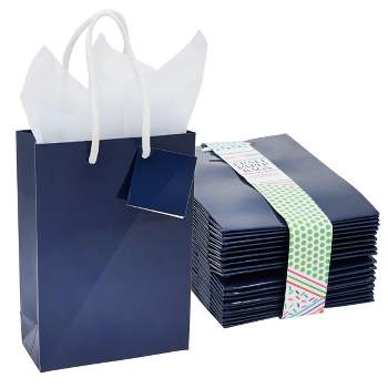 25-Pack Blue Gift Bags with Handles - Small Paper Treat Bags for Birthday,  Wedding, Retail (5.3x3.2x9 In) 