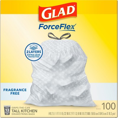 Glad ForceFlex Drawstring Fragrance Free Trash Bags - 13gal/100ct