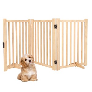 GustoWave Paint-Free Wooden Freestanding Dog Gates for The House, Doorways, Stairs, Wood Dog Fences Indoor Pet Gate, Step Over Fence - 1 of 4
