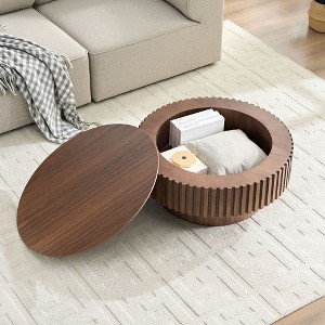 Sapphtopaz 31.49" Modern Round Coffee Table with Hidden Storage Wood Center Table with Pedestal Coffee Bar Table Home Decor for Living Room - 1 of 4