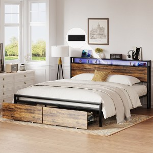 Metal Bed Frame with 2 Storage Drawers and LED RGB LED light - 1 of 4