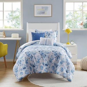 Okak All Size 5-Piece Full-print Floral Striped Bed Comforter Set with Decorative Pillows,Comfortable Lightweight Quilt Bedding Sets,Machine Washable - 1 of 4
