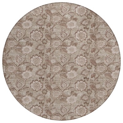 Brown And Taupe Floral Washable Indoor Outdoor Area Rug