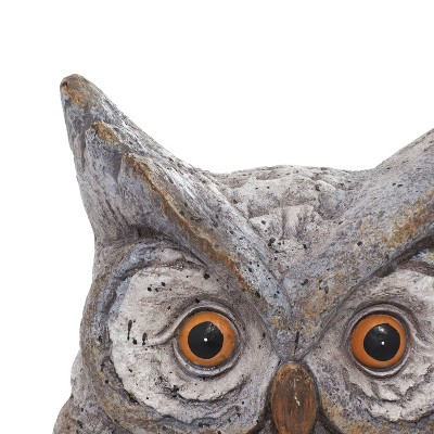 17" Gray Polystone Owl Garden Sculpture with Orange Eyes