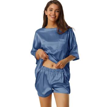 cheibear Women's Sleepwear Pajama Set Nightwear Round Neck Loungewear with  Capri Pants Gray Medium