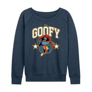 Women's - Disney - Goofy Collegiate Lightweight French Terry Wide Neck Long Sleeve Shirt - 1 of 4