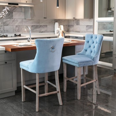 INFURNIC Counter and Bar Stools Velvet Upholstered Barstools with Tufted Back Nailhead Trim for Home, Light Blue, 23.6"*19.5"*40.7"