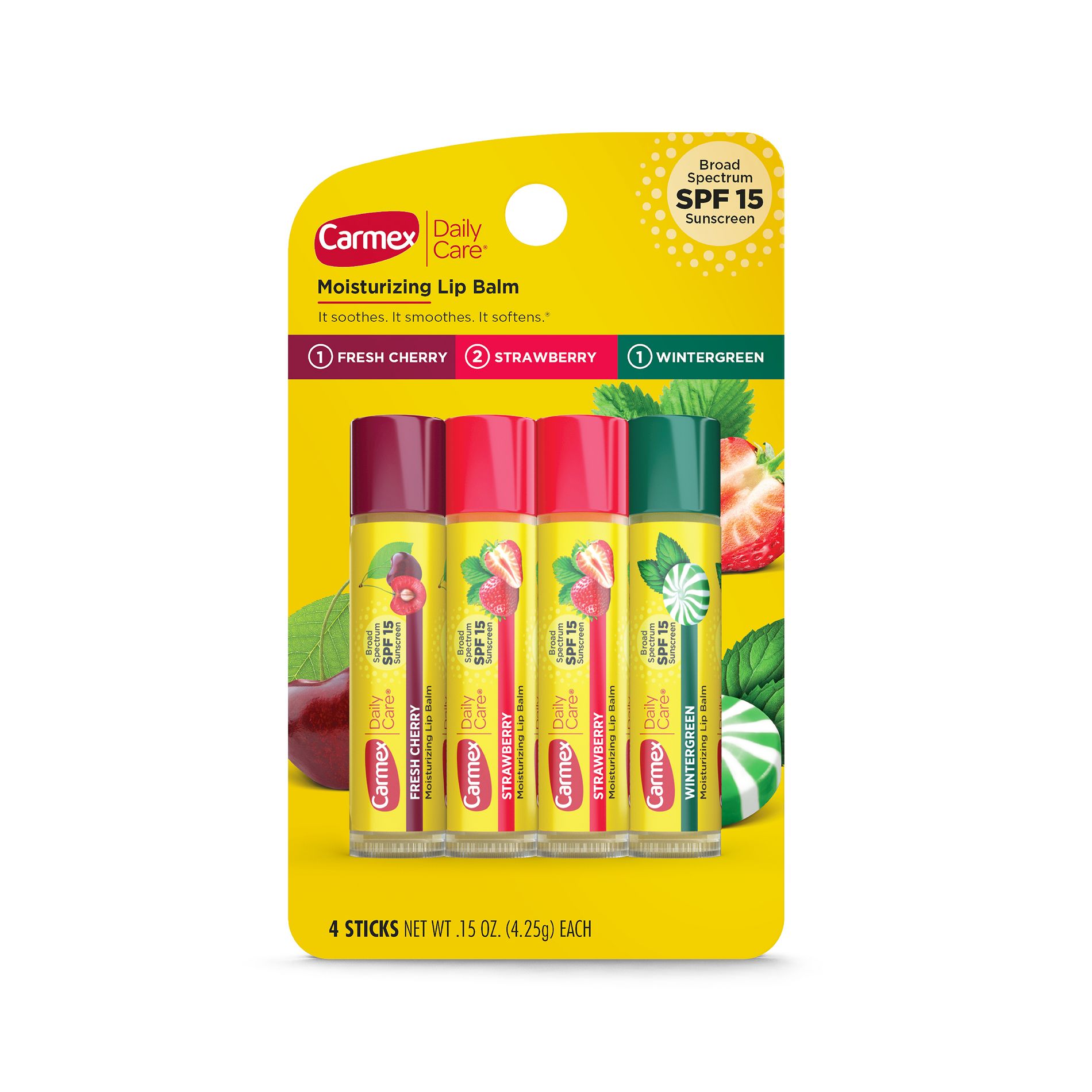 Carmex Daily Care Lip Balm Moisturizing Assorted Stick - SPF 15 - 4pk/0.60oz