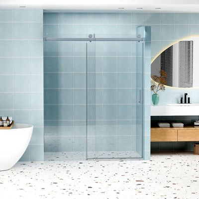 NicBex Shower Door Frameless Single Sliding Soft-closing Shower Doors, 1/4" (6mm) Thick Tempered Glass with Explosion-proof Coating