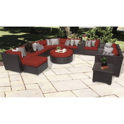 Barbados 12pc Patio Curved Sectional Seating Set with Cushions - Terracotta - TK Classics