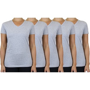 Blu Rock Women's Loose Fit  Short Sleeve V-Neck Cotton Stretch Tees-5 Pack - 1 of 2