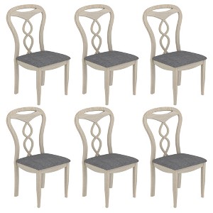 VECELO Rustic Wooden Dining Chairs, Rubber Wood Kitchen Chairs with Padded Seat & Elegant Hollowed Backrest, Gray - 1 of 4