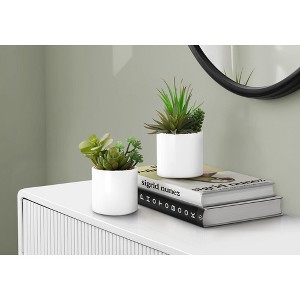 Artificial Plant, 7" Tall, Succulent, Indoor, Faux, Fake, Table, Greenery, Potted, Set Of 2, Decorative, Green Plants, White Ceramic Pots - 1 of 1