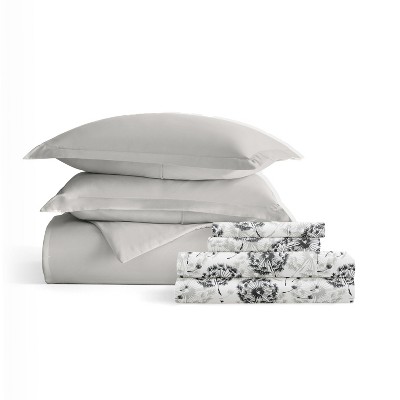 Becky Cameron 8PC Complete Bedding, Solid Duvet Cover, White Comforter and Patterned Sheet Set - Becky Cameron, Make a Wish Light Gray, Queen — фото 6