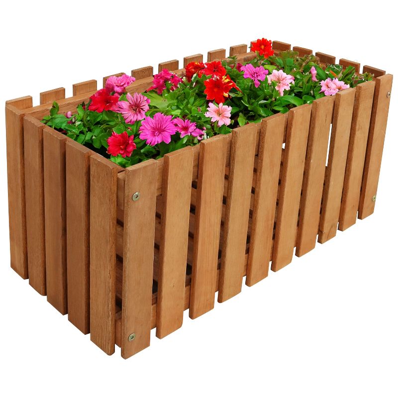 Sunnydaze Outdoor Rectangle Meranti Wood Picket Style Planter Box for Flowers, Herbs, Vegetables and Plants - 24" W - Brown, 6 of 9