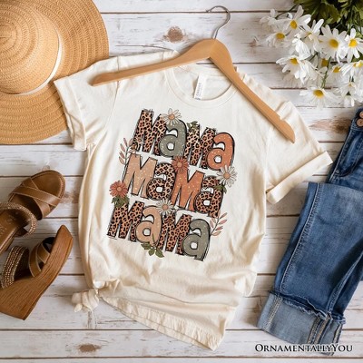 Leopard Mama Floral Retro T-Shirt, White and Natural Trendy Women's Tee with Wildflower Accents| OrnamentallyYou