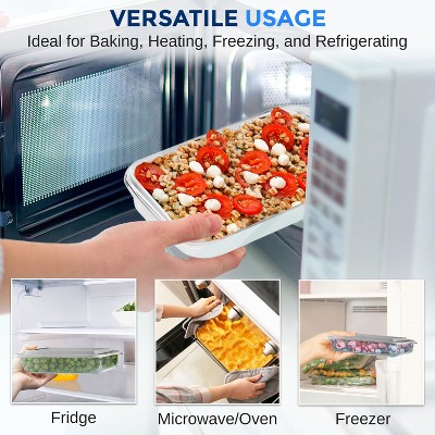White Borosilicate Glass Rectangular Bakeware Set with BPA-Free Lids