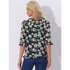 INSPIRE CHIC Women's Round Neck Ruffle 3/4 Sleeve Floral Print Chiffon Blouse - 4 of 4