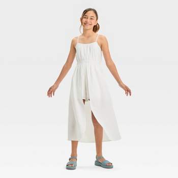 Girls' Ruched Waist Cami Strap Walkthrough Dress - art class™