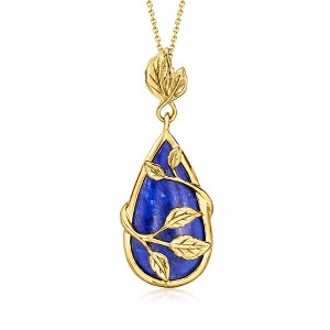 Ross-Simons Lapis Leaf Pendant Necklace in 18kt Gold Over Sterling Size 18 - 1 of 3