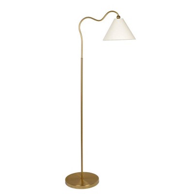 VYNXARIA 60"H Majestic Brass Ring Base Curved Floor Lamp with Triangle White Drum Shade