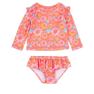 RuffleButts Girls UPF50+ Skirted Flutter Long Sleeve Rash Guard Bikini - 1 of 4