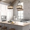 LNC Laius Drum Chandelier,  5-Light Matte Black and Brown Wood with or without Clear Glass Shades, Modern Farmhouse, 18-in, 19-in - 4 of 4