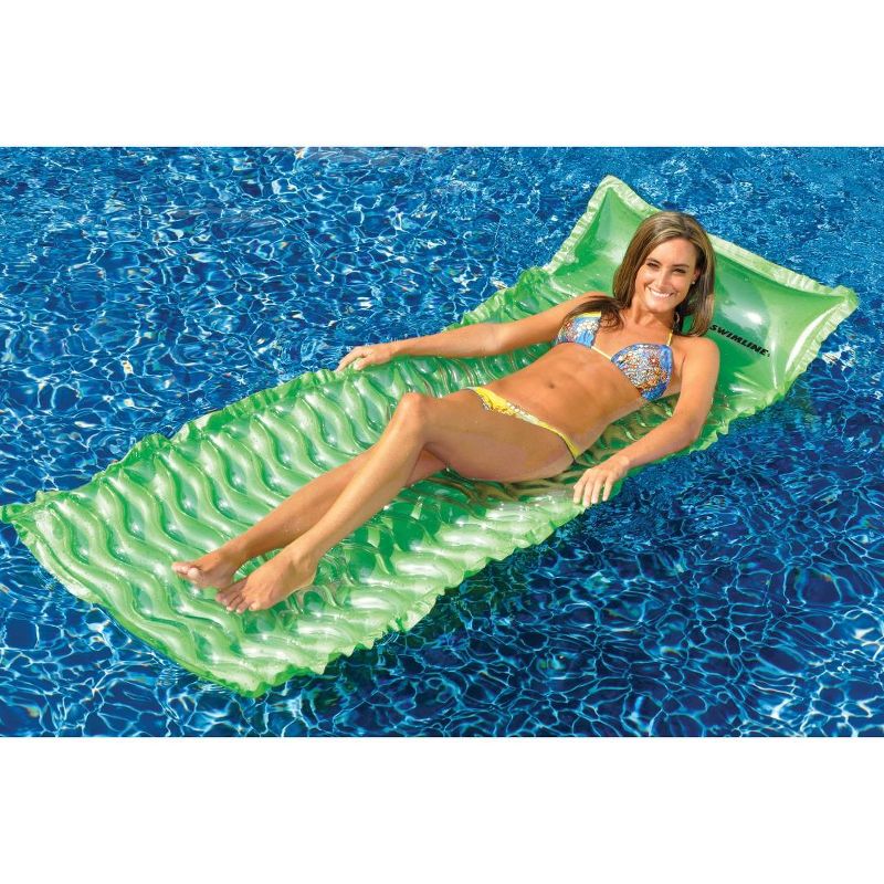 Swimline 70" Inflatable 1-Person Water Sports Insta-Matt Swimming Pool Air Mattress Float with Pillow - Green, 4 of 5