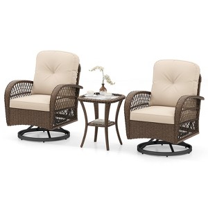Tangkula Set Of 3 Patio Swivel Rocker Set Gliding Bistro Furniture Set w/ Tempered Glass Table - 1 of 4