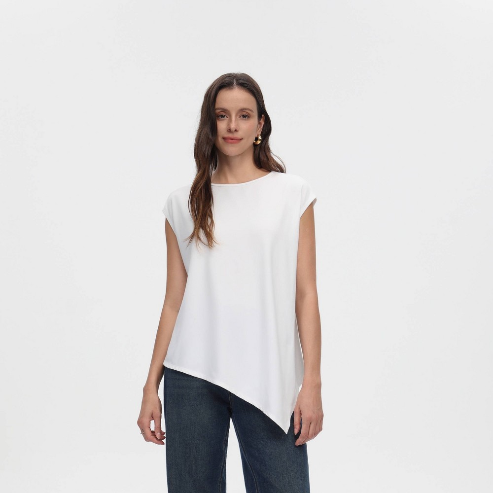 Women's Cap Sleeve Asymmetrical Knit Top - A New Day™ White XS