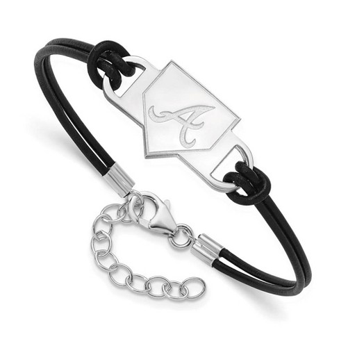 Black Bow Jewelry Sterling Silver MLB Atlanta Braves Homeplate Leather Bracelet, 7 Inch - image 1 of 3