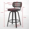 26" Swivel Counter Height Bar Stools Set,Mid Century Walnut Rattan Cane Back PU Leather Stools for Kitchen Island-Baofuwish - 4 of 4