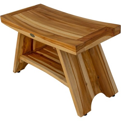 30" Earthy Teak Wood Shower Bench with Shelf