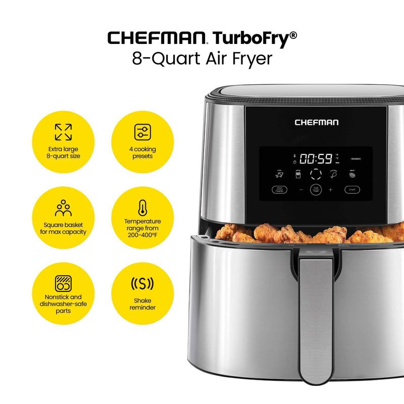Chefman Turbofry 8 Qt Air Fryer with Digital Controls - Stainless Steel, 3 of 13
