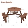 Kelly 6-Person Wooden Circular Patio Picnic Table Set with 3 Built-in Benches, Outdoor Furniture - The Pop Home - 2 of 4