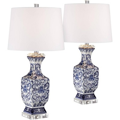 blue and white bedside lamps