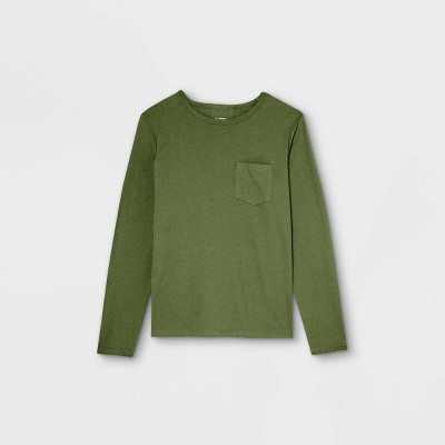 Men's Relaxed Fit Long Sleeve Adaptive T-Shirt - Goodfellow & Co™ Olive S