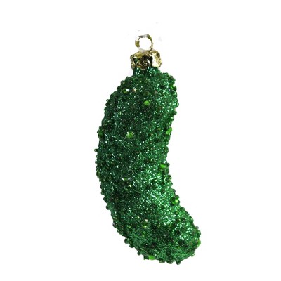 Holiday Ornament 3.5" Jeweled Pickle Glittered Green Cucumber  -  Tree Ornaments