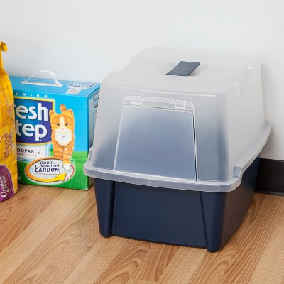 Large Navy and Clear Plastic Enclosed Litter Box with Scoop