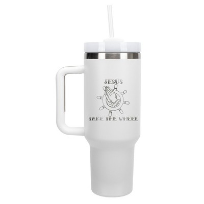 100 North Jesus Take The Wheel Praying Hands Wrap-Around 40 Oz. Stainless Steel Water Bottle Coffee Mug, Spill & Leak Resistant, Travel Tumbler with