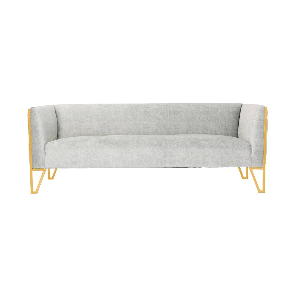 Photos - Sofa Vector Velvet 3 Seater  Gray - Manhattan Comfort: Plush Tufted, Brass Finish, No Assembly Required