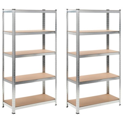 vidaXL 5-Layer Heavy-duty Shelves 2 pcs Silver Steel&Engineered Wood