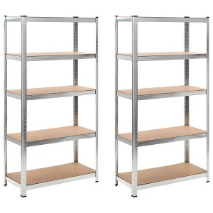 vidaXL 5-Layer Heavy-duty Shelves 2 pcs Silver Steel&Engineered Wood - 1 of 4