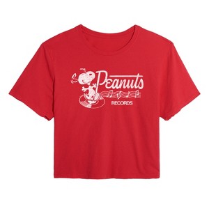 Women's - Peanuts - Records Dancing Snoopy Cropped Graphic T-Shirt - 1 of 4