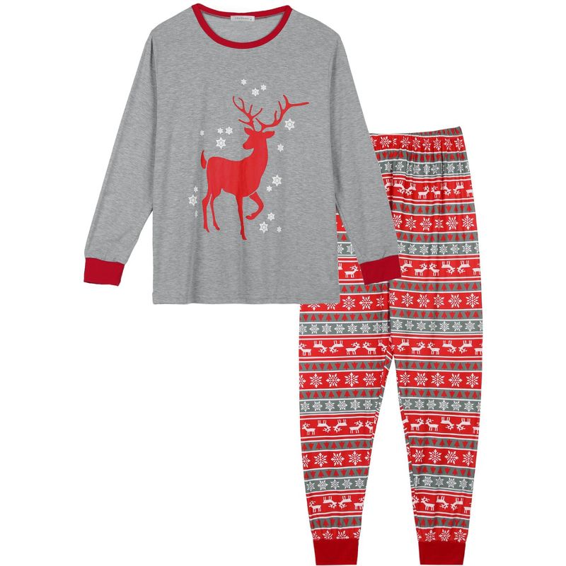 cheibear Christmas Deer Print Long Sleeve Tee with Pants Loungewear Family Pajama Sets, 2 of 5