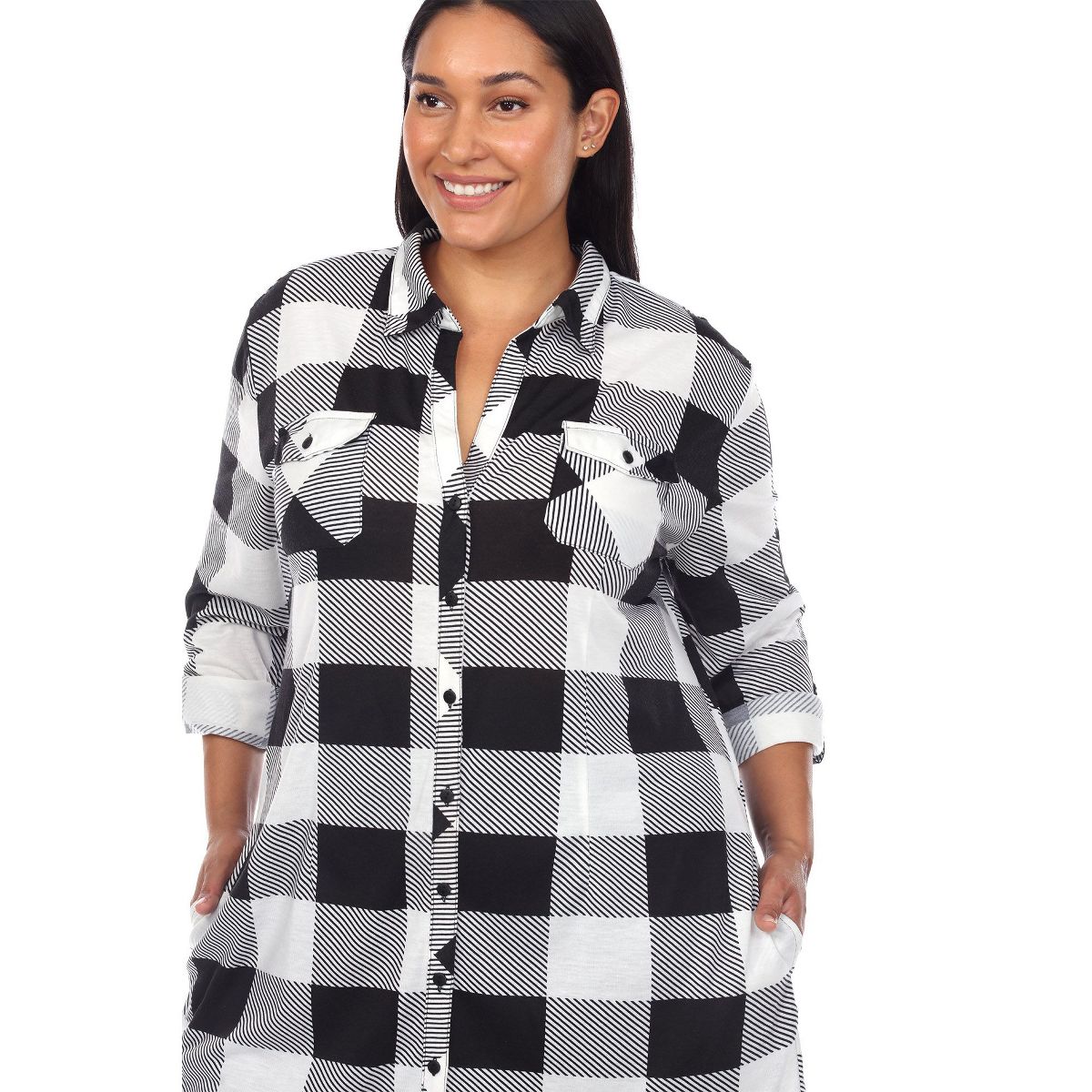 Plus Size Plaid Tunic Shirt - White Mark - thumbnail 5