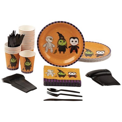 Blue Panda 144 Piece Halloween Mummy Witch Vampire Disposable Dinnerware Set Party Supplies Serves 24