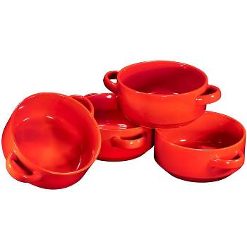 Bruntmor 19 Oz Ceramic Soup Bowl With Handles, Set of 4 Red