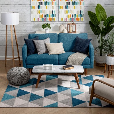 Modern Geometric Blue Synthetic 5' x 7' Easy-Care Area Rug